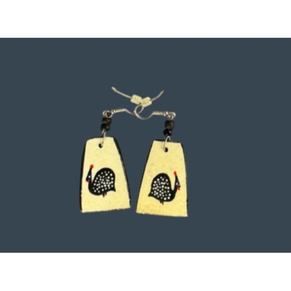 Handcrafted Shell Guinea Fowl Earrings With Unique Design & Silver Hooks - Picture 5 of 7